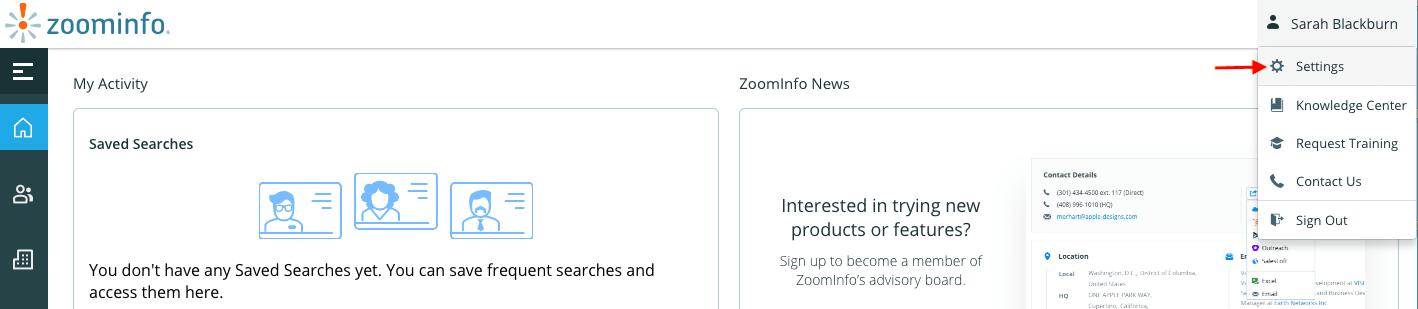 ZoomInfo Salesforce Integration - Select Settings
